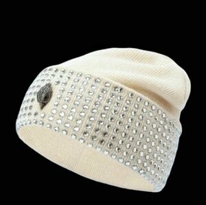 Kurt Geiger Silver Studs Cream Beanie With Eagle